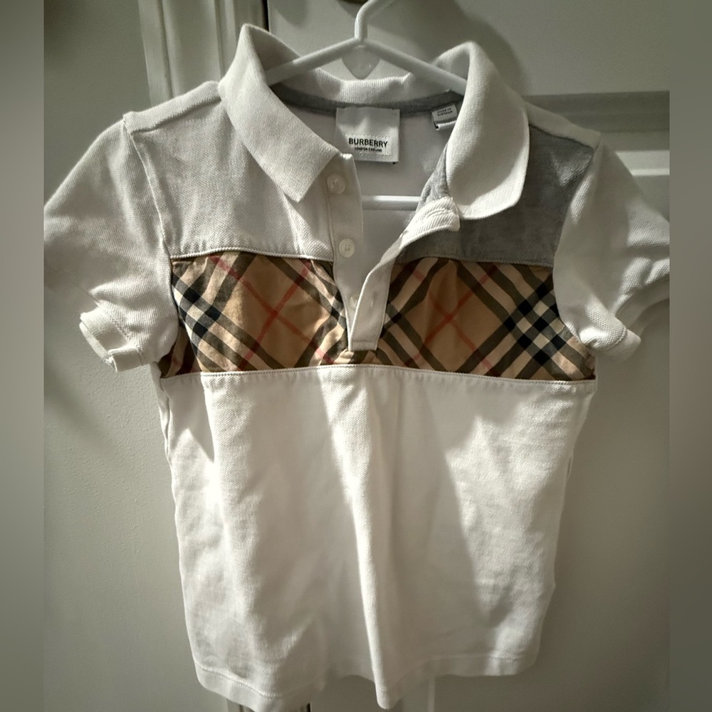 Children’s Burberry White Polo with Signature Check Chest Panel